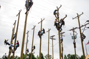 Lineworking students at the Electrical Lineworker Pole Yard at CFCC’s North Campus in Castle Hayne on June 6, 2024.