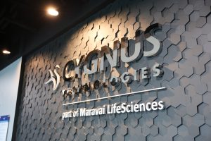 Cygnus Technologies sign on the interior of a building