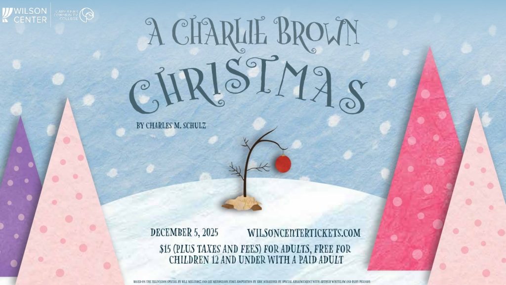 A winter scene with text announce the production of A Charlie Brown Christmas