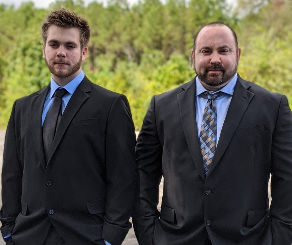 father and son in suits