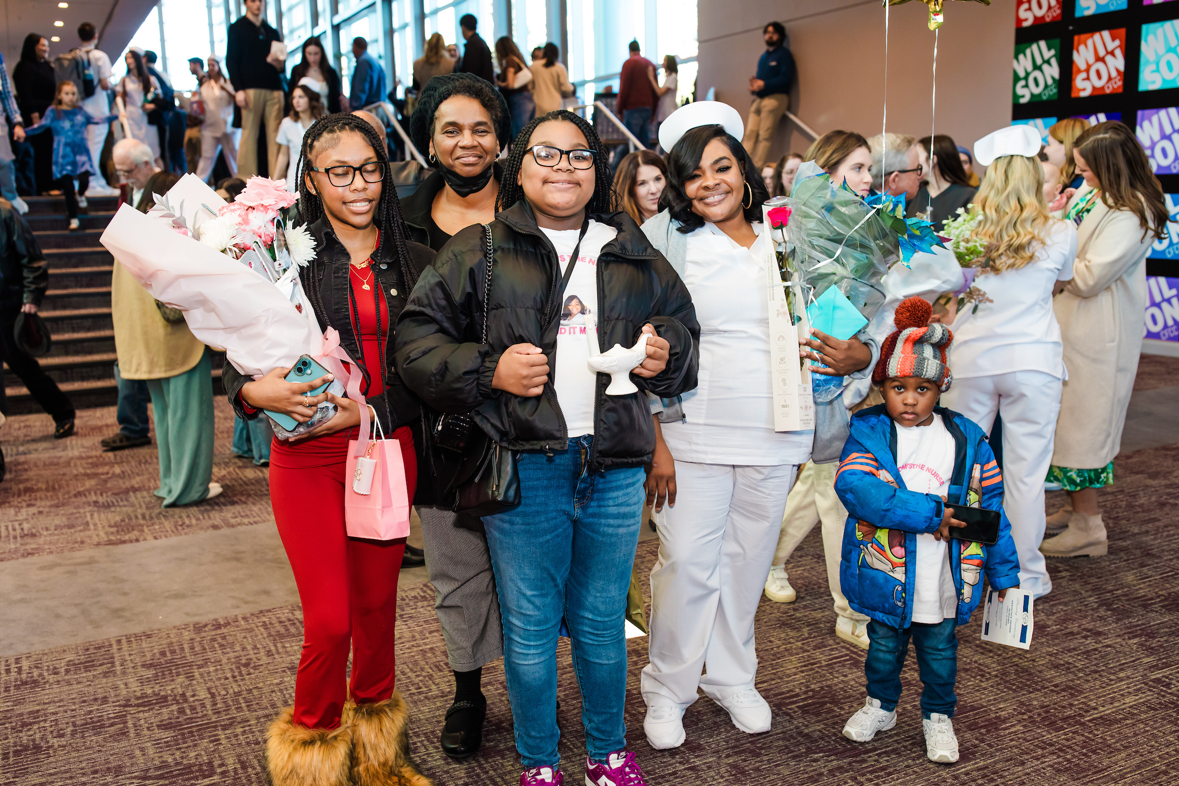 group of family members with nursing student