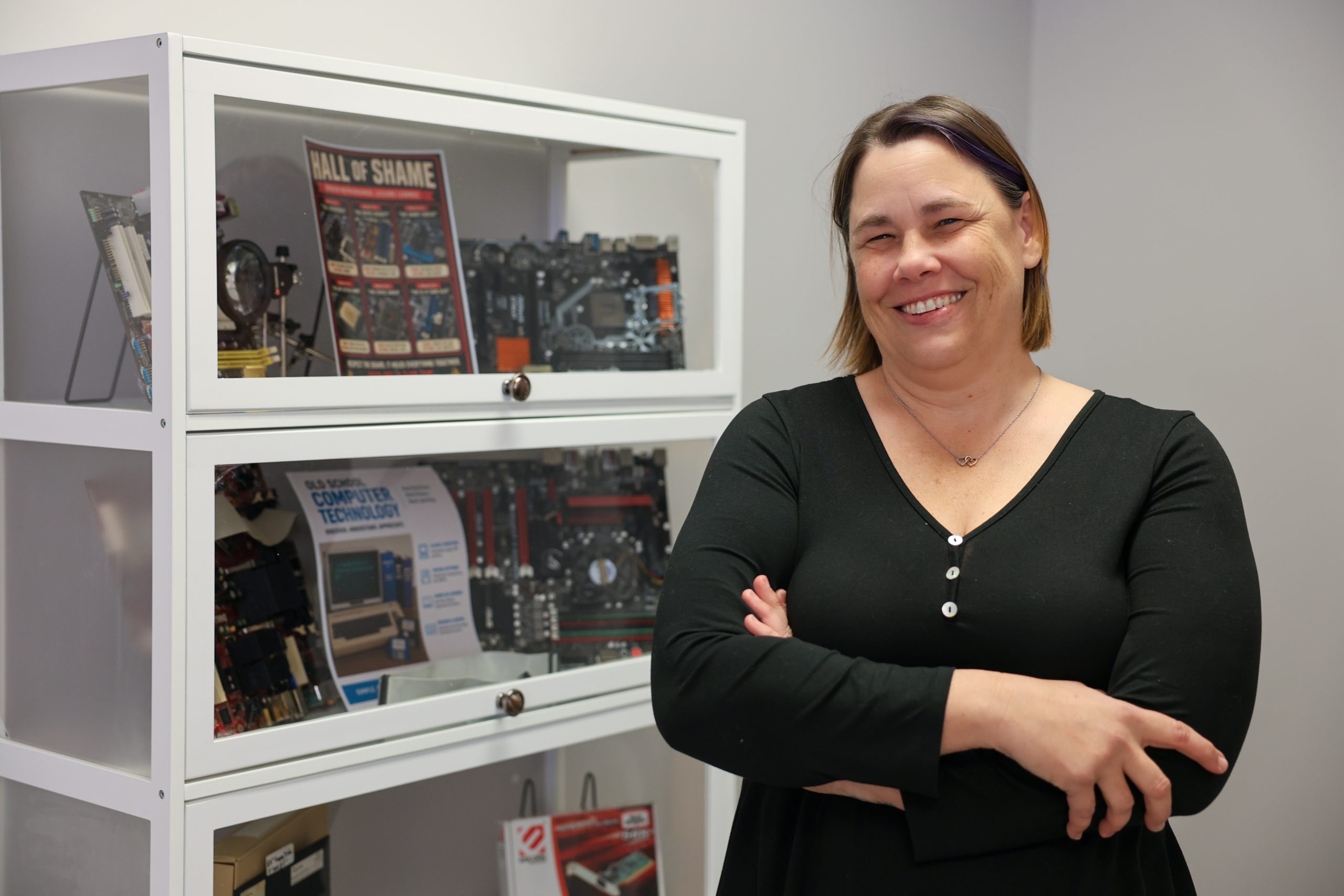 jeanna brazel in front of IT display case
