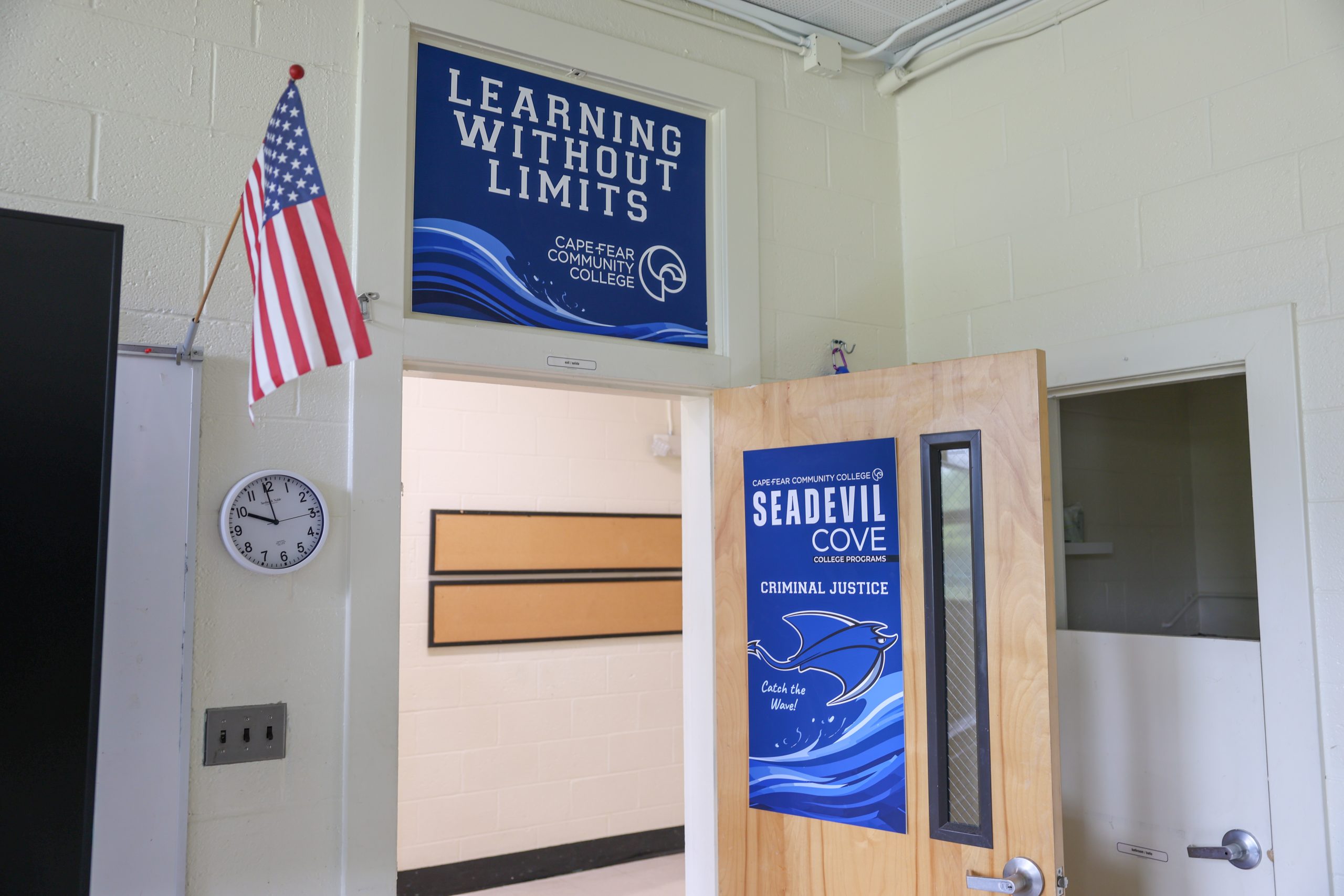 college classroom with CFCC branding